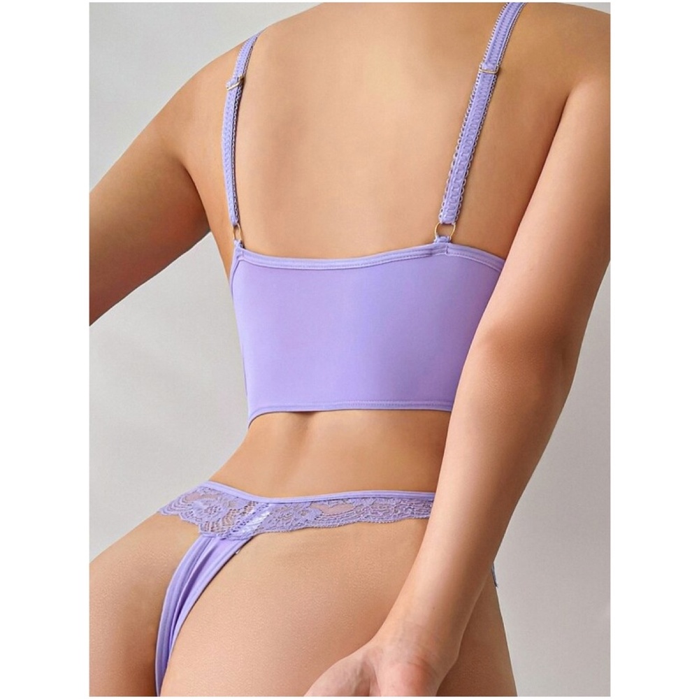 Cream Floral Lace Thong Lingerie Set Sexy Pajamas - Picture 7 of 11